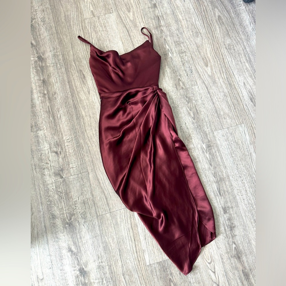 House of CB Reva Corset Satin Midi Dress Raisin